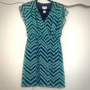 Chevron Patterned Dress in Light Blue Green and Navy
